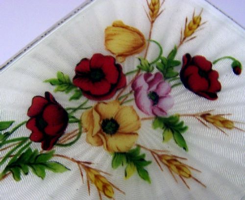 SUPERB STERLING SILVER ENAMEL HAND PAINTED POPPIES FLOWER CIGARETTE CASE 1961 - ADDITIONAL PHOTO 1