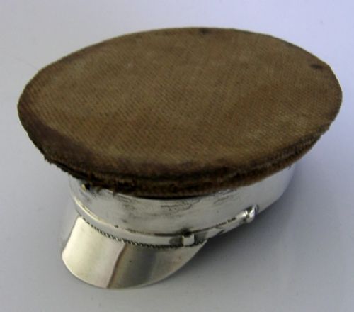 NOVELTY STERLING SILVER OFFICERS HAT PIN CUSHION NEEDLEWORK 1914 WWI MILITARY - ADDITIONAL PHOTO 1