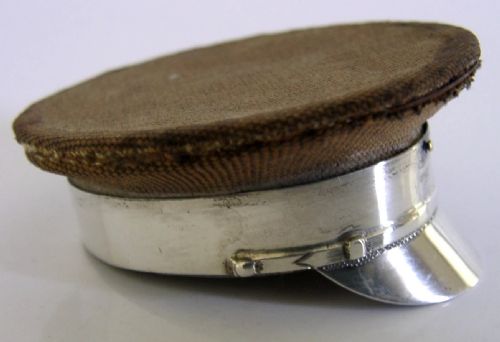 NOVELTY STERLING SILVER OFFICERS HAT PIN CUSHION NEEDLEWORK 1914 WWI MILITARY - ADDITIONAL PHOTO 2