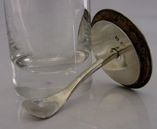 RARE STYLISH ENGLISH STERLING SILVER GLASS CAYENNE PEPPER POT 1927 ANTIQUE - ADDITIONAL PHOTO 1