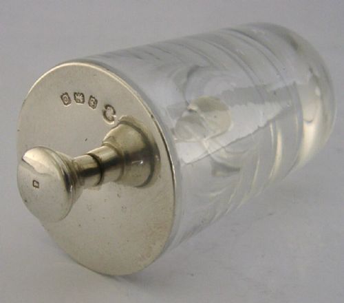 RARE STYLISH ENGLISH STERLING SILVER GLASS CAYENNE PEPPER POT 1927 ANTIQUE - ADDITIONAL PHOTO 2
