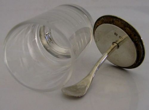 RARE STYLISH ENGLISH STERLING SILVER GLASS CAYENNE PEPPER POT 1927 ANTIQUE - ADDITIONAL PHOTO 6