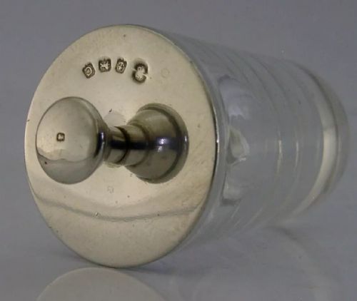 RARE STYLISH ENGLISH STERLING SILVER GLASS CAYENNE PEPPER POT 1927 ANTIQUE - ADDITIONAL PHOTO 7