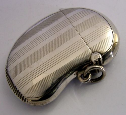 RARE KIDNEY SHAPED ENGLISH STERLING SILVER VESTA MATCH CASE 1920 ANTIQUE - ADDITIONAL PHOTO 1