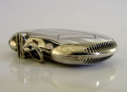 RARE KIDNEY SHAPED ENGLISH STERLING SILVER VESTA MATCH CASE 1920 ANTIQUE - ADDITIONAL PHOTO 2