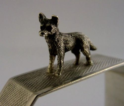 RARE ENGLISH SOLID STERLING SILVER FOX OR DOG NAPKIN RING 1935 ART DECO 32G - ADDITIONAL PHOTO 1