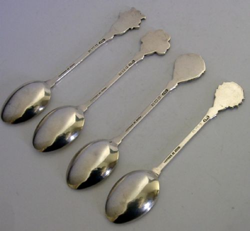 SET OF FOUR STERLING SILVER ENAMELLED BRITISH EMBLEM SPOONS 1957 CASED - ADDITIONAL PHOTO 6