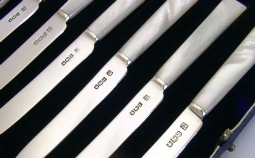 ART DECO CASED SET OF SIX STERLING SILVER MOP AFTERNOON TEA CUTLERY 1928 ANTIQUE - ADDITIONAL PHOTO 5