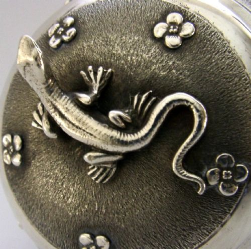 STUNNING QUALITY SOLID SILVER ITALIAN LIZARD BOX CADDY LIDDED BOWL C1950 185G - ADDITIONAL PHOTO 1