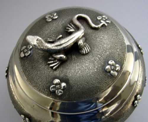 STUNNING QUALITY SOLID SILVER ITALIAN LIZARD BOX CADDY LIDDED BOWL C1950 185G - ADDITIONAL PHOTO 3