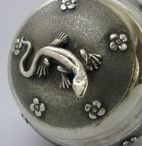 STUNNING QUALITY SOLID SILVER ITALIAN LIZARD BOX CADDY LIDDED BOWL C1950 185G - ADDITIONAL PHOTO 5