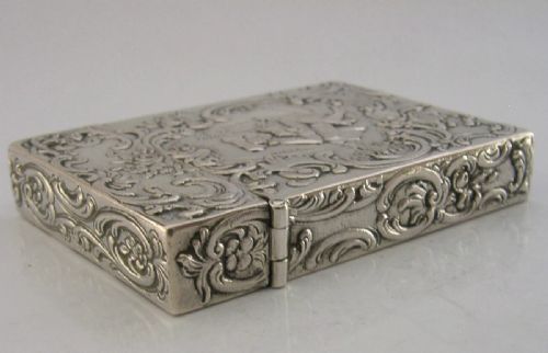 BEAUTIFUL GERMAN SOLID SILVER CASTLE CARD CASE C1900 ANTIQUE 83G - ADDITIONAL PHOTO 4