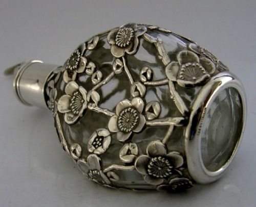 BEAUTIFUL JAPANESE SOLID SILVER GLASS BITTERS BOTTLE C1920 ANTIQUE BARWARE - ADDITIONAL PHOTO 7