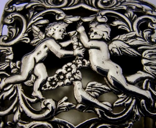 RARE ENGLISH STERLING SILVER POTPOURRI POT BOX 1906 ANTIQUE CHERUBS - ADDITIONAL PHOTO 1
