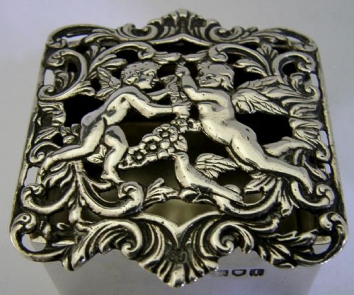 RARE ENGLISH STERLING SILVER POTPOURRI POT BOX 1906 ANTIQUE CHERUBS - ADDITIONAL PHOTO 2