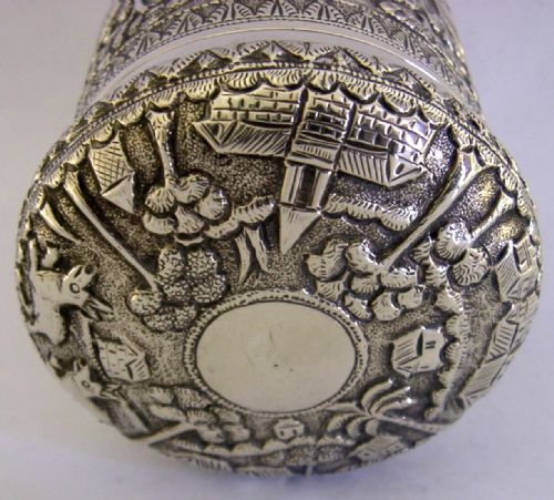 SUPERB INDIAN SOLID SILVER TEA CADDY CANISTER BOX C1900 ANTIQUE 140G - ADDITIONAL PHOTO 3