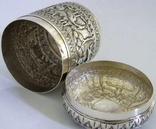 SUPERB INDIAN SOLID SILVER TEA CADDY CANISTER BOX C1900 ANTIQUE 140G - ADDITIONAL PHOTO 4
