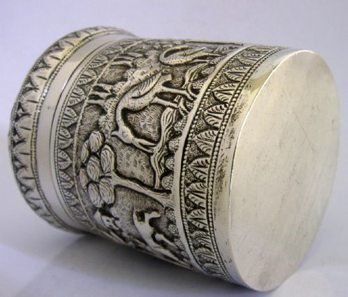 SUPERB INDIAN SOLID SILVER TEA CADDY CANISTER BOX C1900 ANTIQUE 140G - ADDITIONAL PHOTO 5