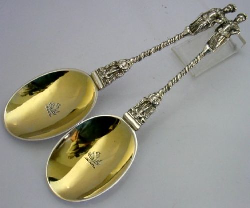 PAIR OF THISTLE DOBREE FAMILY CRESTED STERLING SILVER SERVING SPOONS 1880 ANTIQUE 144G - ADDITIONAL PHOTO 7