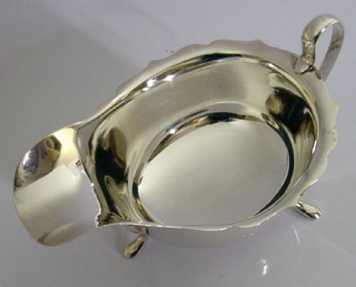 MINT 116G ENGLISH STERLING SILVER SAUCE BOAT JUG 1945 ART DECO ANTIQUE - ADDITIONAL PHOTO 1
