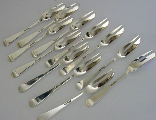CASED SET OF TWELVE STERLING SILVER CAKE PASTRY FORKS 1929 ART DECO - ADDITIONAL PHOTO 9