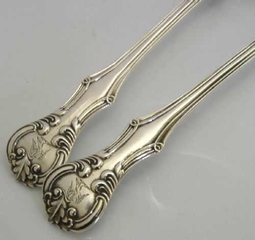 SUPERB PAIR OF 198G STERLING SILVER FALCONER FAMILY CRESTED SERVING SPOONS 1851 ANTIQUE - ADDITIONAL PHOTO 5