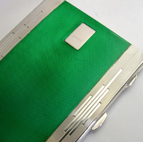 MINT ENGLISH STERLING SILVER GREEN ENAMEL CIGARETTE CASE 1947 ANTIQUE ART DECO - ADDITIONAL PHOTO 1