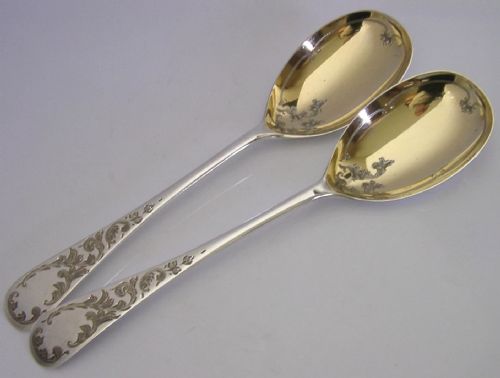 STUNNING PAIR OF CASED STERLING SILVER SERVING SPOONS 1913 94G MINT ENGLISH ANTIQUES - ADDITIONAL PHOTO 6