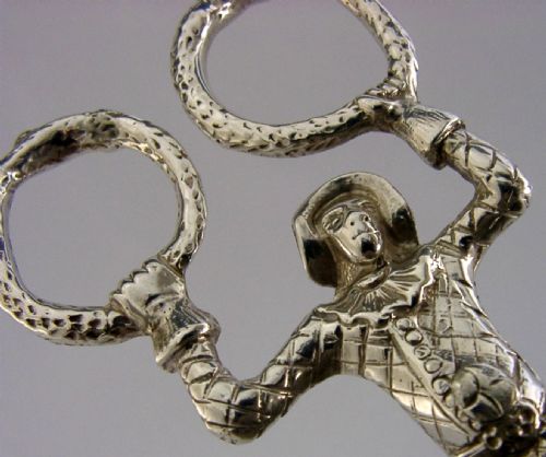 RARE STERLING SILVER HARLEQUIN JESTER SUGAR TONGS NIPS LONDON 1908 ANTIQUE - ADDITIONAL PHOTO 1
