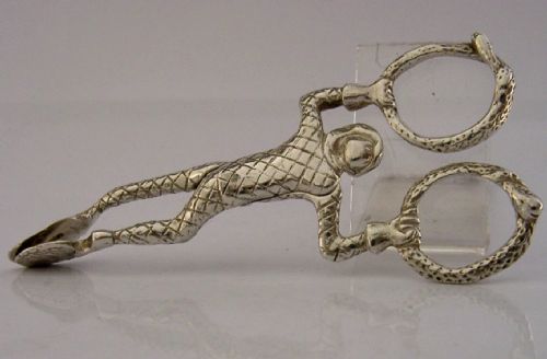 RARE STERLING SILVER HARLEQUIN JESTER SUGAR TONGS NIPS LONDON 1908 ANTIQUE - ADDITIONAL PHOTO 4
