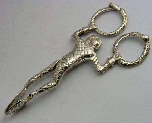 RARE STERLING SILVER HARLEQUIN JESTER SUGAR TONGS NIPS LONDON 1908 ANTIQUE - ADDITIONAL PHOTO 5