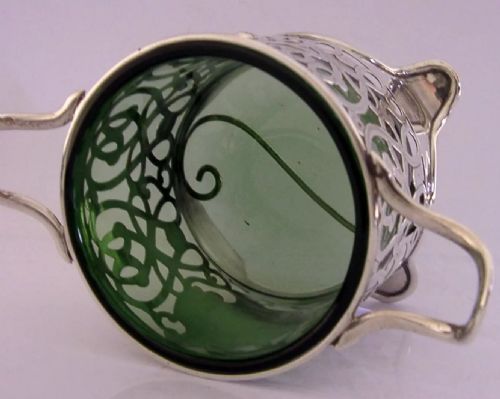 STUNNING ART NOUVEAU STERLING SILVER GREEN GLASS LINED BOWL 1902 ANTIQUE 226G - ADDITIONAL PHOTO 4