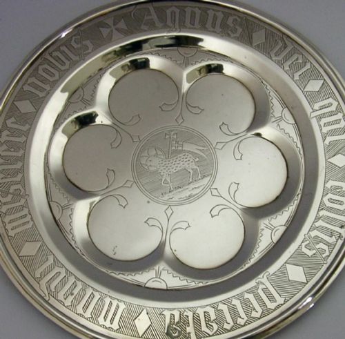 LARGE 675 INCH STERLING SILVER HOLY COMMUNION PATEN DISH RELIGIOUS 1844 ANTIQUE - ADDITIONAL PHOTO 1