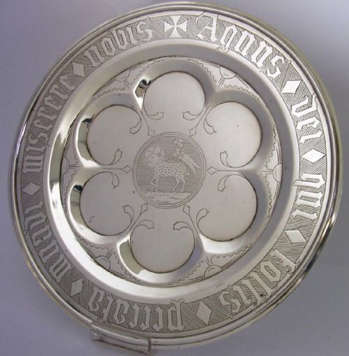 LARGE 675 INCH STERLING SILVER HOLY COMMUNION PATEN DISH RELIGIOUS 1844 ANTIQUE - ADDITIONAL PHOTO 2