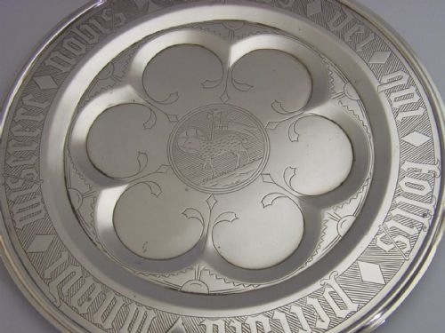 LARGE 675 INCH STERLING SILVER HOLY COMMUNION PATEN DISH RELIGIOUS 1844 ANTIQUE - ADDITIONAL PHOTO 4