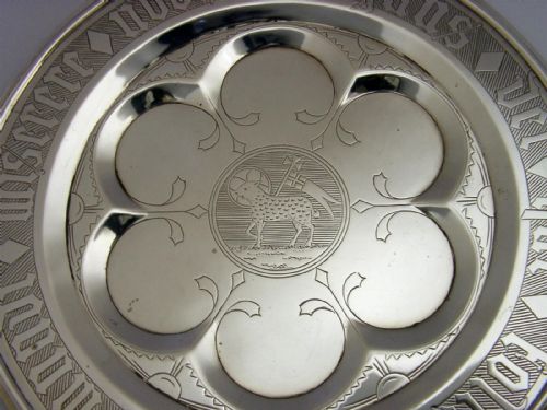 LARGE 675 INCH STERLING SILVER HOLY COMMUNION PATEN DISH RELIGIOUS 1844 ANTIQUE - ADDITIONAL PHOTO 6