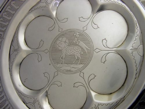 LARGE 675 INCH STERLING SILVER HOLY COMMUNION PATEN DISH RELIGIOUS 1844 ANTIQUE - ADDITIONAL PHOTO 7