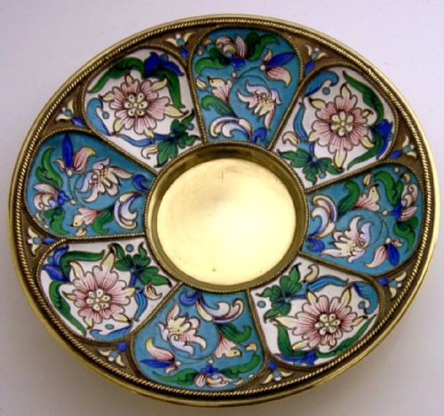 superb russian 84 solid silver gilt enamel dish or saucer 115g - CATEGORY: ANTIQUE PLATES - DATED 1890