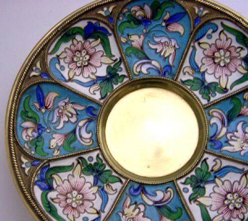 SUPERB RUSSIAN 84 SOLID SILVER GILT ENAMEL DISH OR SAUCER 115G - ADDITIONAL PHOTO 1