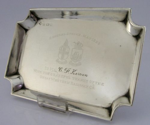 general strike sterling silver great western railway desk tray dish 1926 antique - CATEGORY: ANTIQUE SILVER - DATED 1920
