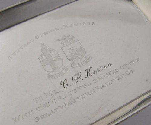 GENERAL STRIKE STERLING SILVER GREAT WESTERN RAILWAY DESK TRAY DISH 1926 ANTIQUE - ADDITIONAL PHOTO 1