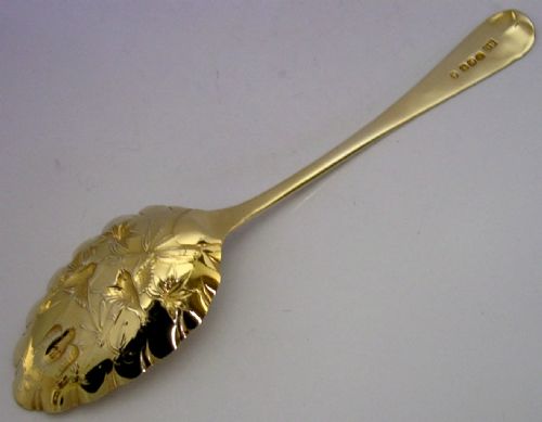 BEAUTIFUL ANTIQUE BIRDS STERLING SILVER GILT BERRY SERVING SPOON 1826 GEORGIAN - ADDITIONAL PHOTO 6