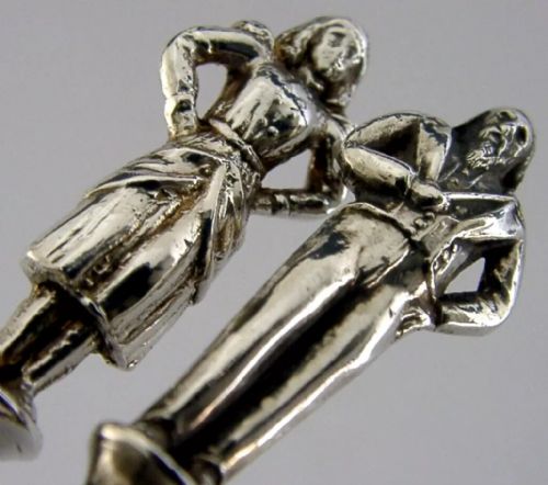 PAIR OF VICTORIAN STERLING SIVER BRIDE GROOM WEDDING SERVING SPOONS 1895 ANTIQUE - ADDITIONAL PHOTO 1