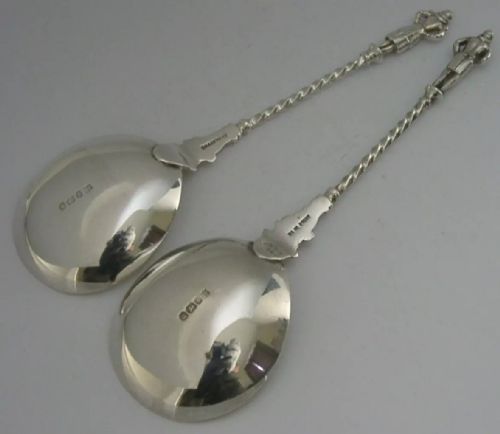 PAIR OF VICTORIAN STERLING SIVER BRIDE GROOM WEDDING SERVING SPOONS 1895 ANTIQUE - ADDITIONAL PHOTO 3