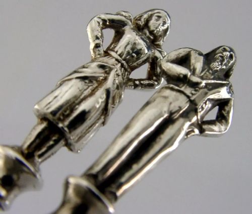 PAIR OF VICTORIAN STERLING SIVER BRIDE GROOM WEDDING SERVING SPOONS 1895 ANTIQUE - ADDITIONAL PHOTO 5