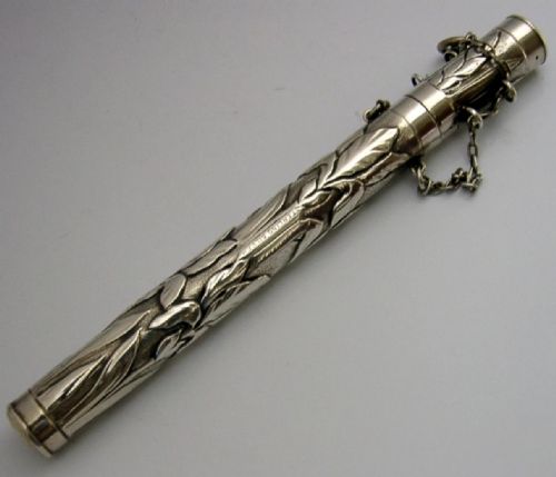sampson mordan art nouveau sterling silver nurses termometer tube or pen holder - CATEGORY: ANTIQUE SILVER - DATED EDWARDIAN
