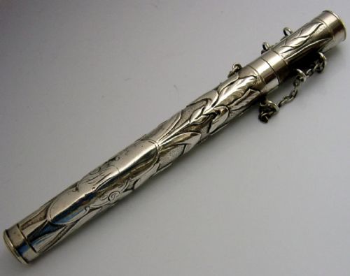 SAMPSON MORDAN ART NOUVEAU STERLING SILVER NURSES TERMOMETER TUBE OR PEN HOLDER - ADDITIONAL PHOTO 1