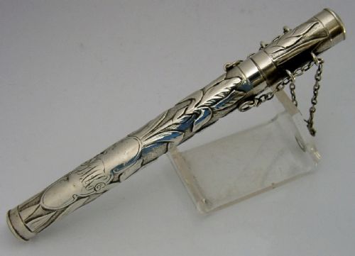 SAMPSON MORDAN ART NOUVEAU STERLING SILVER NURSES TERMOMETER TUBE OR PEN HOLDER - ADDITIONAL PHOTO 2