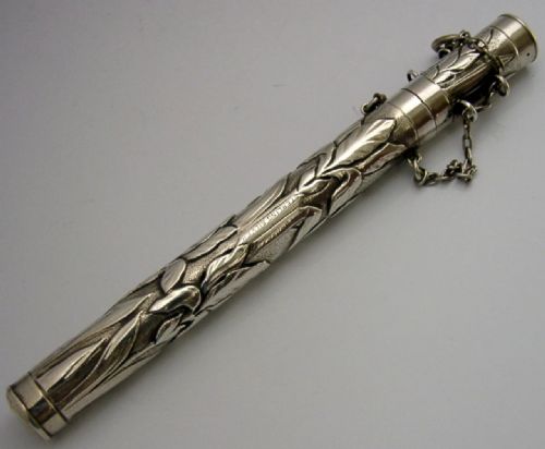 SAMPSON MORDAN ART NOUVEAU STERLING SILVER NURSES TERMOMETER TUBE OR PEN HOLDER - ADDITIONAL PHOTO 6
