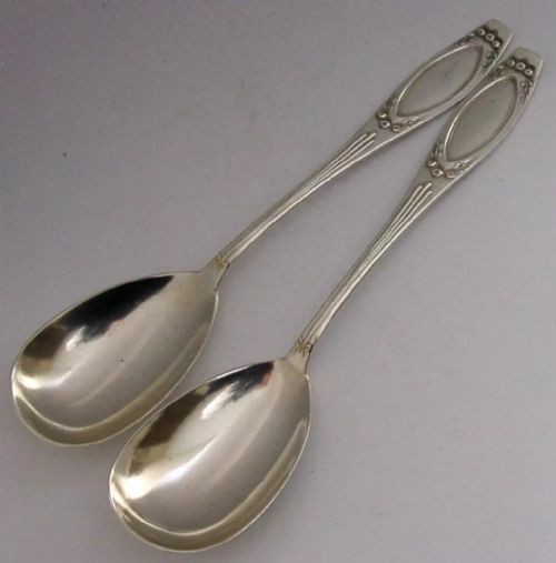 superb pair of german solid silver art deco serving spoons c1910 antique 82g - CATEGORY: ANTIQUE SILVER - DATED 1910